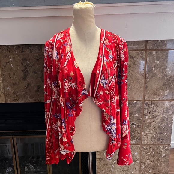 Jaase Red and White Floral Top/Jacket size large - Picture 6 of 11
